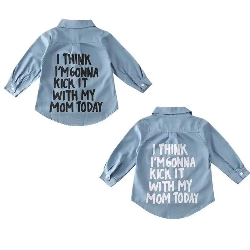Toddler Girls’ Autumn Denim Shirt Jacket – Long Sleeve Letter Print Casual Top