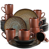 Vancasso Bubble 16/32/48-Piece Stoneware Tableware Set – Vintage Blue/Brown with Dinner Plates, Bowls & Coffee Cups