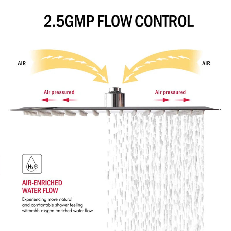 16″ Chrome LED Rainfall Shower Head – Ultrathin Square Top-Mount with Built-in Lighting