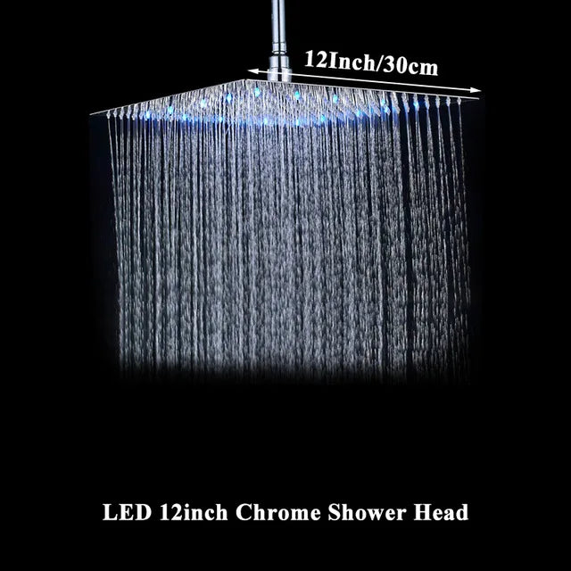 16″ Chrome LED Rainfall Shower Head – Ultrathin Square Top-Mount with Built-in Lighting