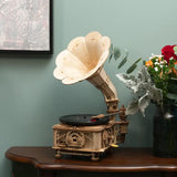 “Robotime Hand-Crank Classic Gramophone – 424PCS 3D Wooden Puzzle Music Model Kit for Adults & Kids”