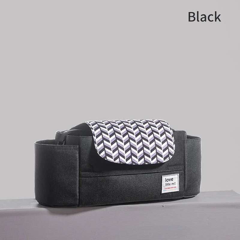 Universal Baby Stroller Organizer & Expandable Diaper Bag – Shoulder Strap, Cup Holder & Zipper Pocket Travel Caddy
