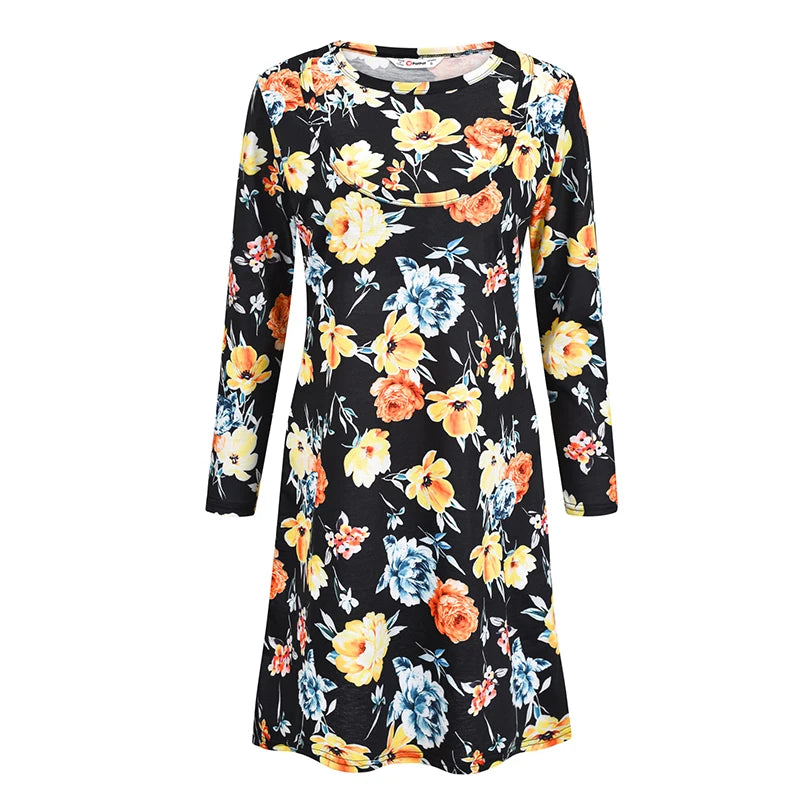 Women’s Printed Maternity Dress – Scoop Neck Pregnancy Clothes with Stylish Stitching, Multifunction Casual Outfit