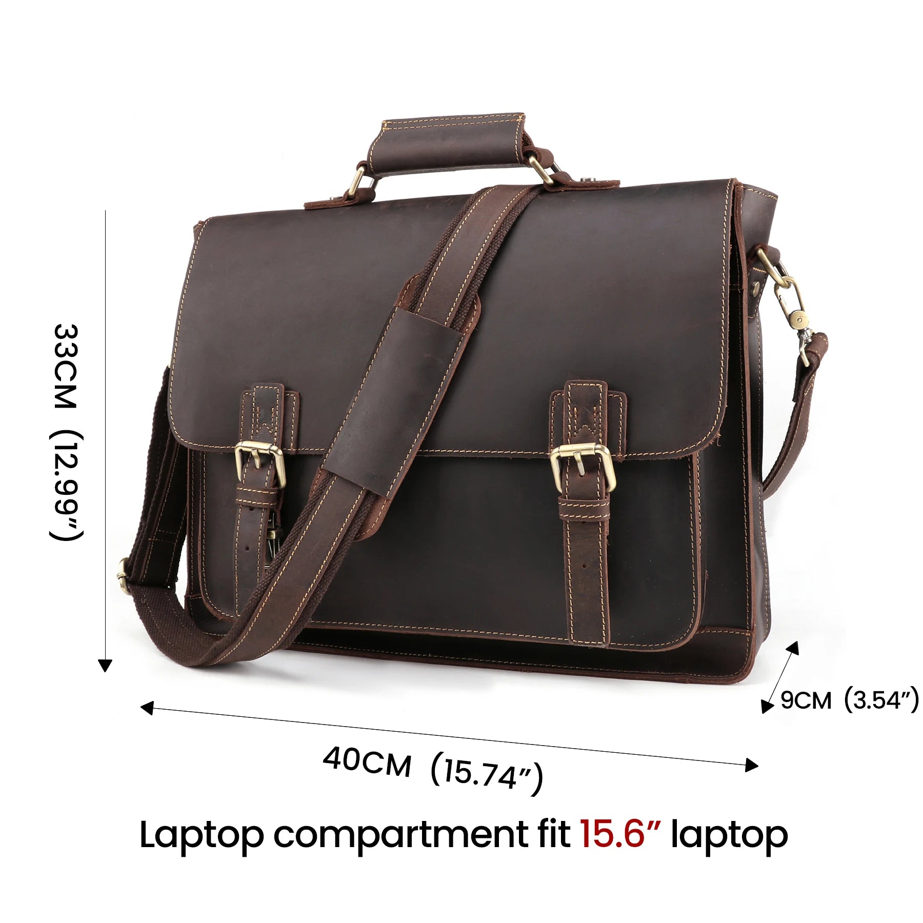 JOYIR Vintage Leather Men’s Briefcase – Crazy Horse Genuine Leather Messenger Bag for 15.6” Laptop, Business & Office Use