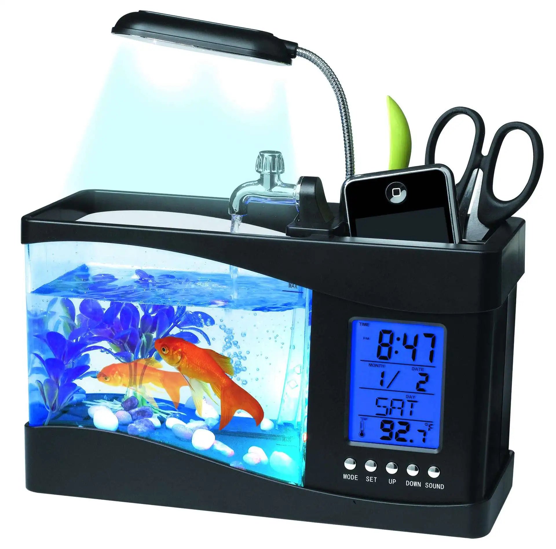 LED Mini Self-Cleaning Desktop Aquarium – Compact Fish Tank with Clock & Display Screen for Home/Office