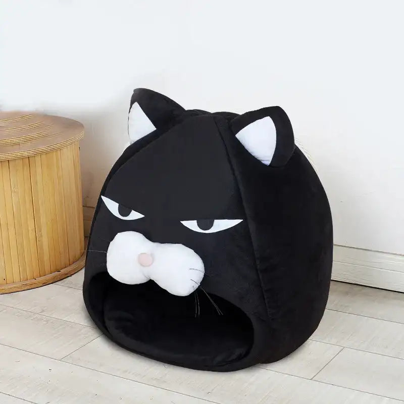 Foldable Soft Pet Nest & House for Cats & Small Dogs – Cartoon Design with Cushion