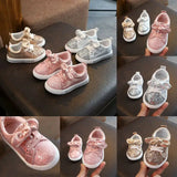 Lioraitiin Girls’ Soft Sole Sports Sneakers – Casual Kids’ Shoes with Sequins, Shiny Design & Cute Bowknot Accent