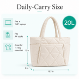 20L Quilted Puffy Tote Bag with 15.6-Inch Laptop Compartment