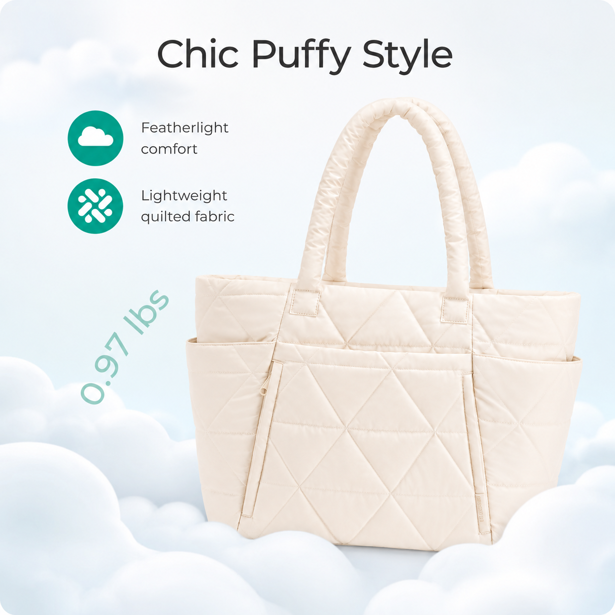 20L Quilted Puffy Tote Bag with 15.6-Inch Laptop Compartment