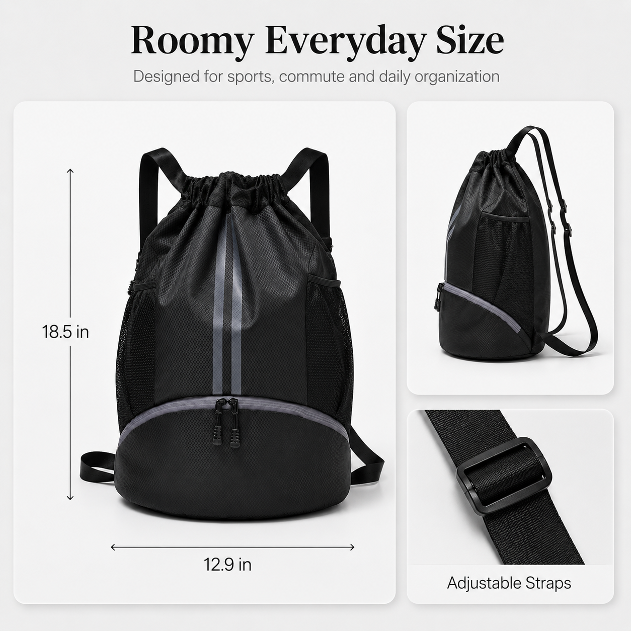 Lightweight Drawstring Gym Backpack with Separate Shoe Compartment