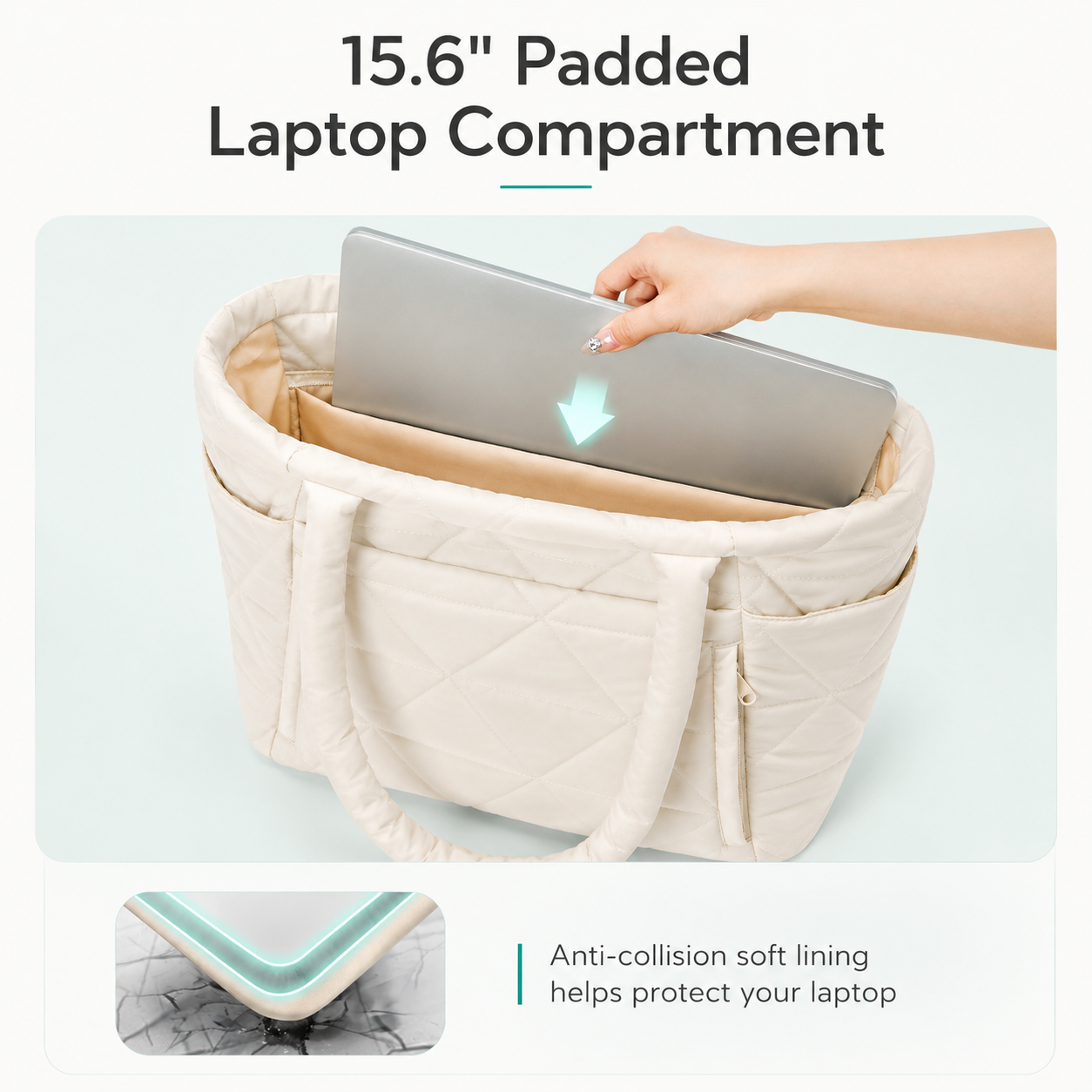 20L Quilted Puffy Tote Bag with 15.6-Inch Laptop Compartment