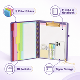 Purple Foldable Clipboard Folio with Pockets and Notepad