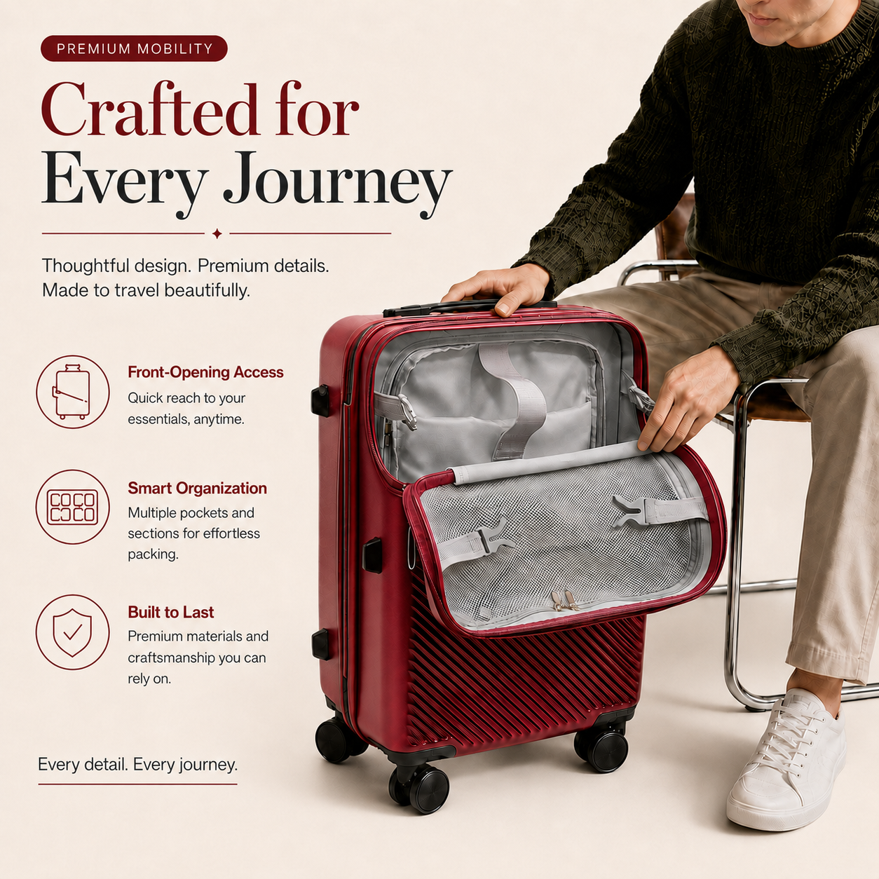 20-Inch Smart Hardshell Carry-On with USB & Cup Holder