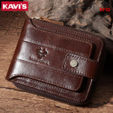 KAVIS Men’s RFID Genuine Leather Wallet – Multifunction Zipper Storage Money Bag with Coin Purse & Card Holder