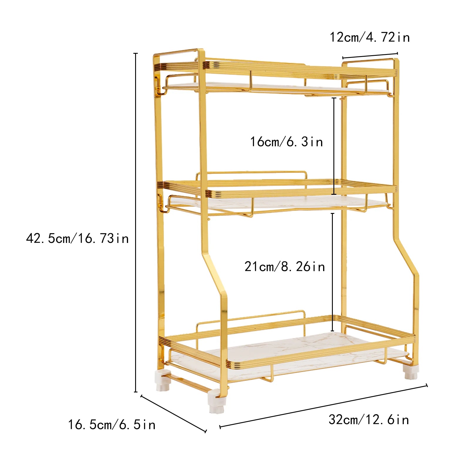 3-Tier White & Gold Bathroom Countertop Organizer – Vanity Shelf for Skincare, Makeup & Perfume