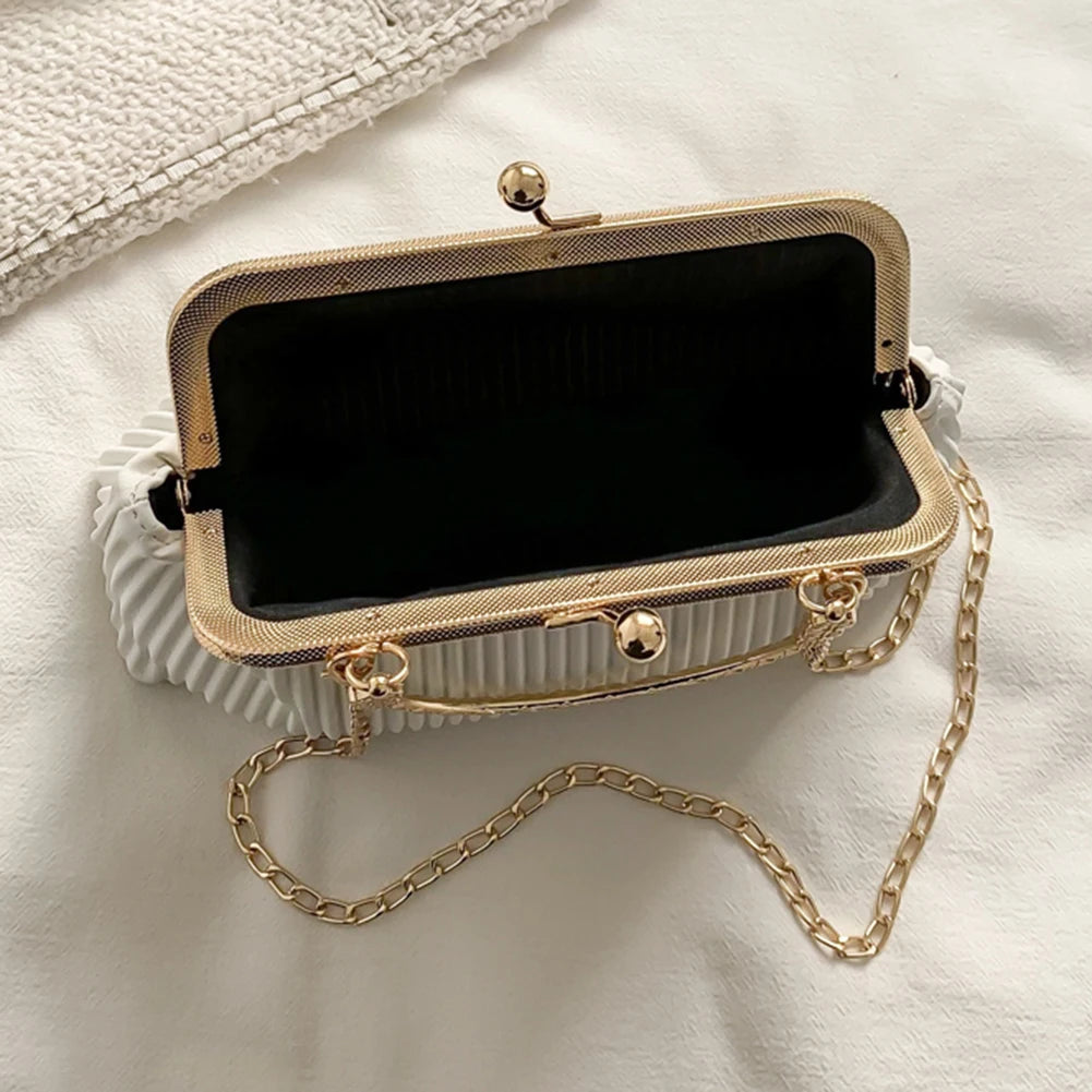 Elegant Chain Clutch Bag – PU Leather Top Handle Purse with Metal Buckle for Cocktail Party & Evening Events ✨👜