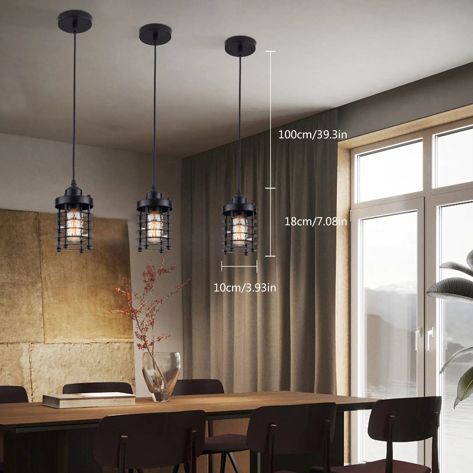 Industrial 3-Light Kitchen Island Metal Chandelier – Vintage Farmhouse Pendant Light, Black Ceiling Lamp Fixture