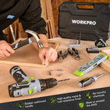 WORKPRO 108-Piece Home Tool Kit with 12 V Electric Drill/Driver & 3/8″ Keyless Chuck
