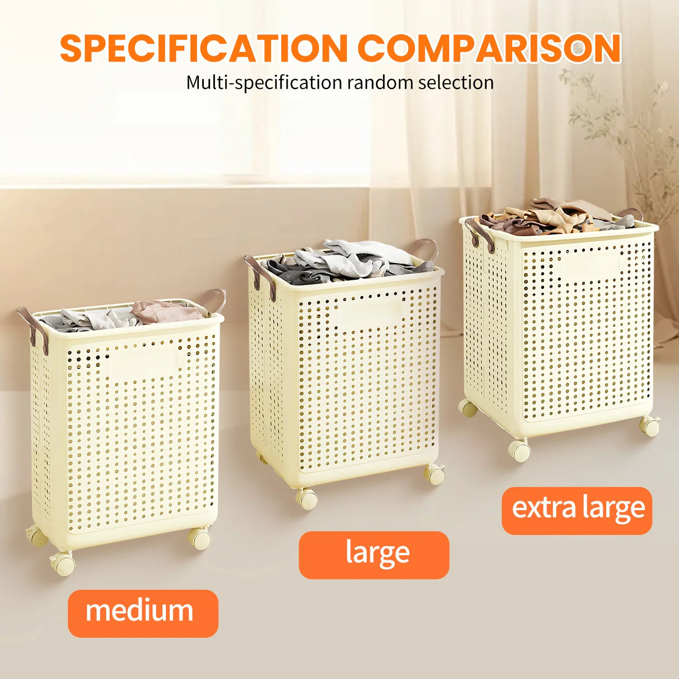 Large Foldable Plastic Laundry Basket with Wheels – Portable Clothes Hamper for Home, Balcony & Bathroom
