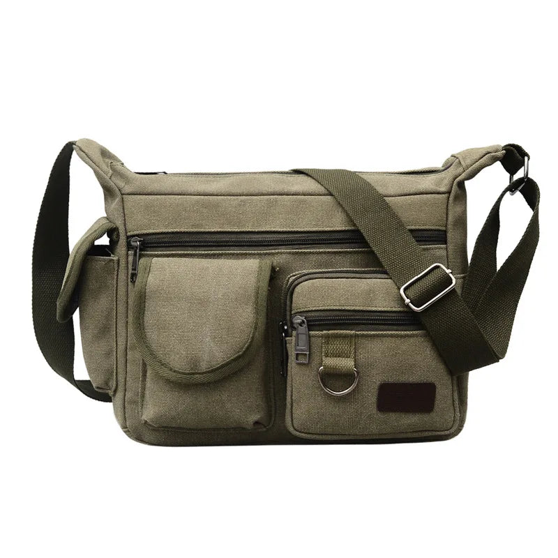 Men’s Canvas Messenger Bag – Casual Travel Shoulder Bag with Multi-Pocket & Adjustable Strap
