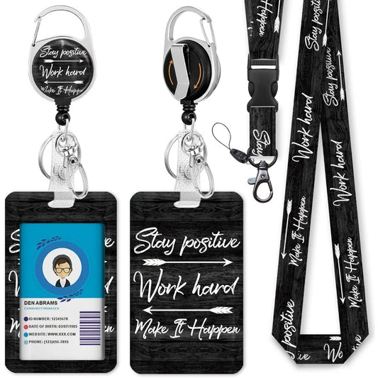 🪪 ID Badge Holder with Lanyard & Retractable Reel – Keychain Clip Name Tag & Card Holder for Work, Office & School