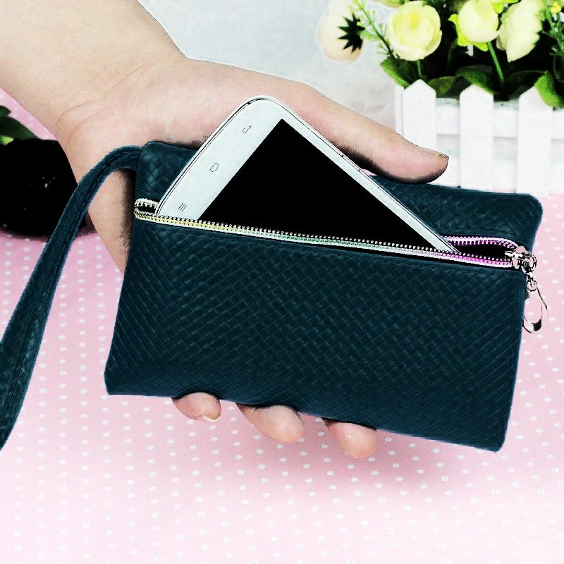 Women’s PU Leather Wristlet Clutch Purse – Double-Zip Travel Wallet with Smartphone Compartment & Elegant Design