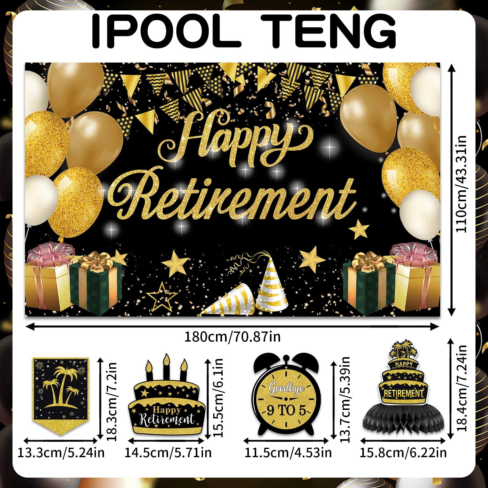 Elegant “Happy Retirement” Hanging Swirls & Banner Kit – Celebration Decorations Set for Men & Women