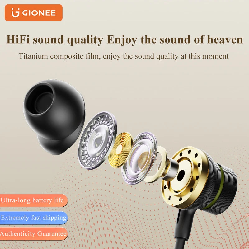 Gionee 5.3 Wireless Bluetooth Neckband Headset – Sport Neck-Hanging Earbuds with HiFi Sound, Mic & Waterproof Design