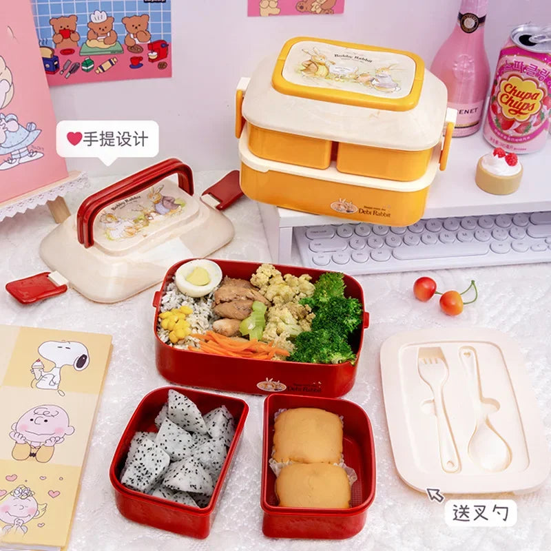 Kawaii Portable Lunch Box for Girls – Microwave-Safe Bento Box with Compartments for School & Picnic