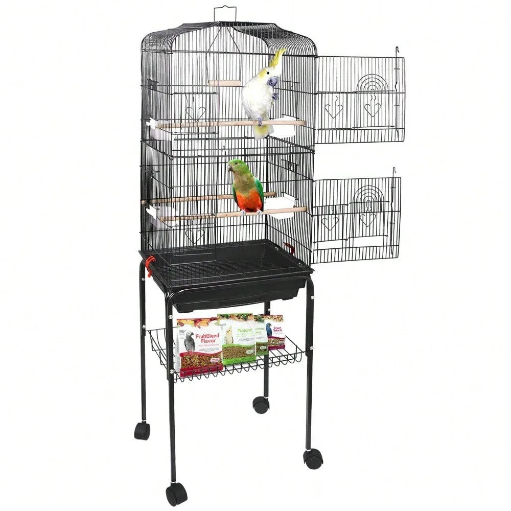 59" Rolling Bird Cage – Spacious Home with Stand & Pull-Out Tray for Cockatiels, Parakeets, Finches & Canaries