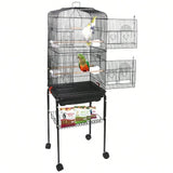 59" Rolling Bird Cage – Spacious Home with Stand & Pull-Out Tray for Cockatiels, Parakeets, Finches & Canaries