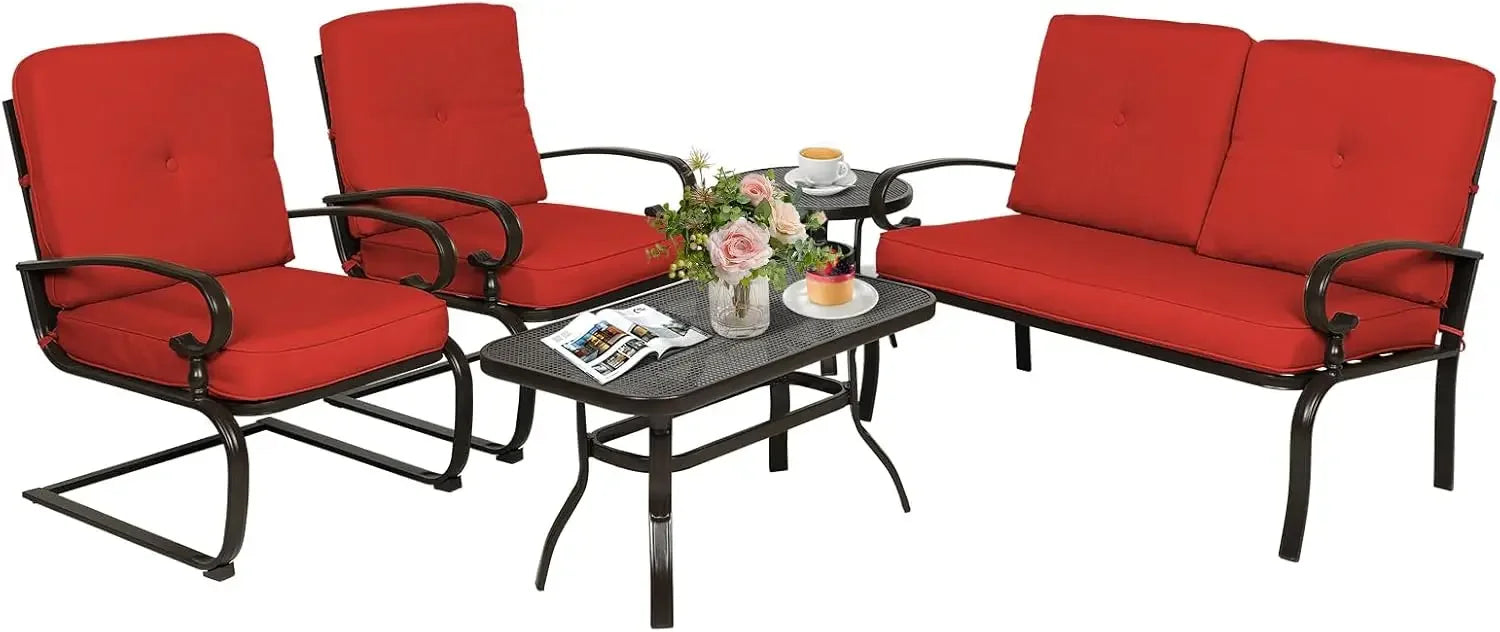 5-Piece Metal Outdoor Patio Furniture Set – Wrought Iron Chairs with Cushions for Garden & Balcony 🌿🪑✨