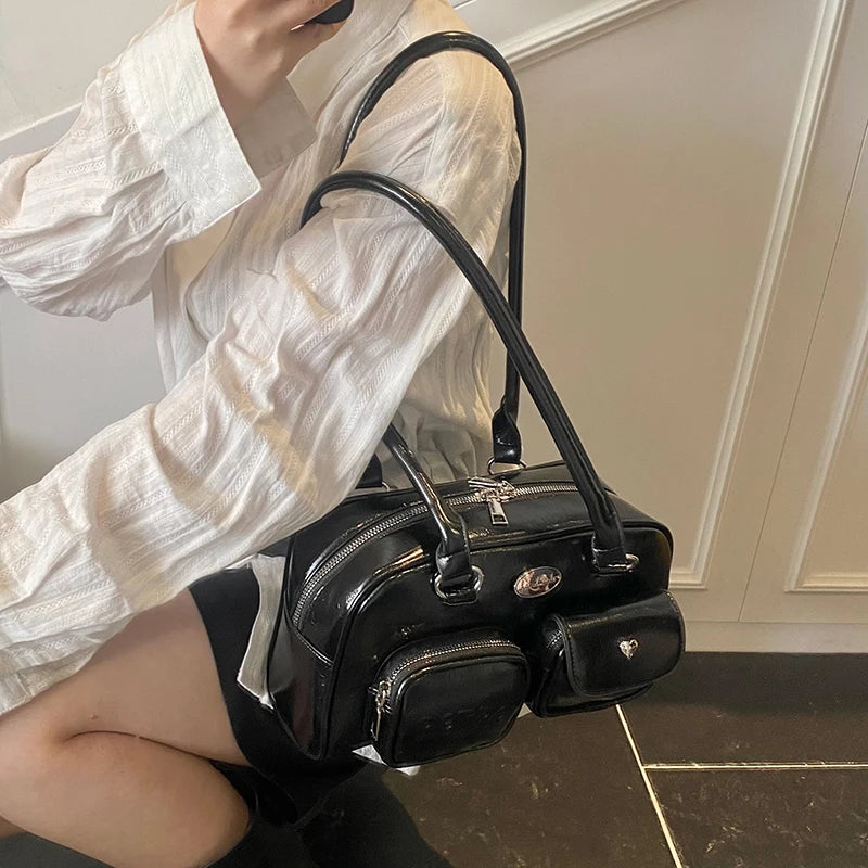 Retro Y2K Under-Arm PU Leather Bag for Women – Multi-Pocket Shoulder Tote & Casual Designer Satchel