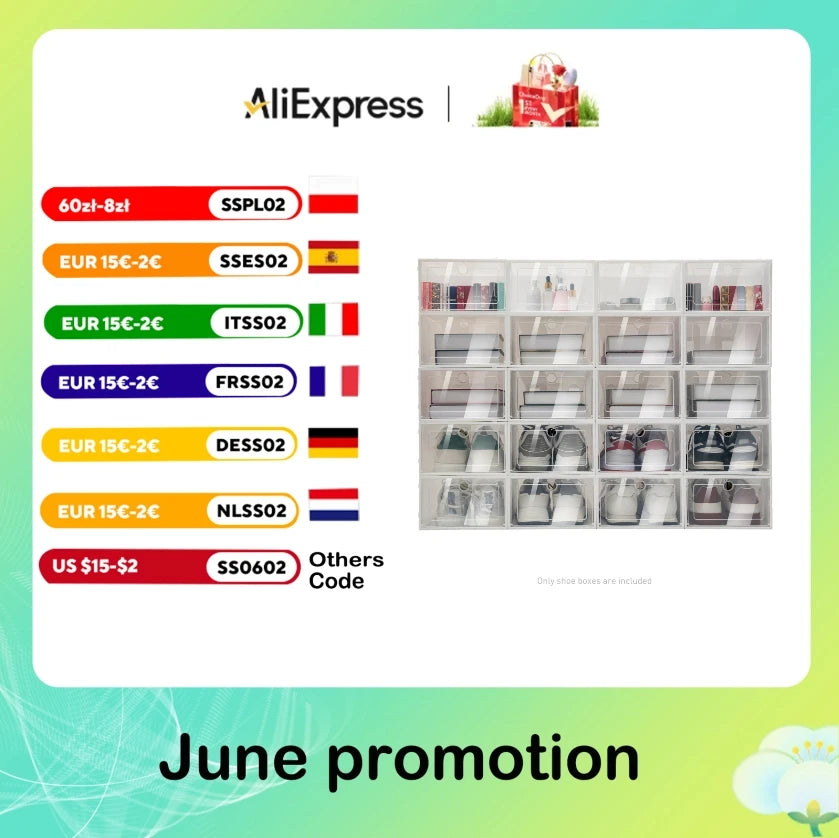 20-Pack Foldable Plastic Shoe Box Set – Clear Stackable Storage Organizers for Home & Closet