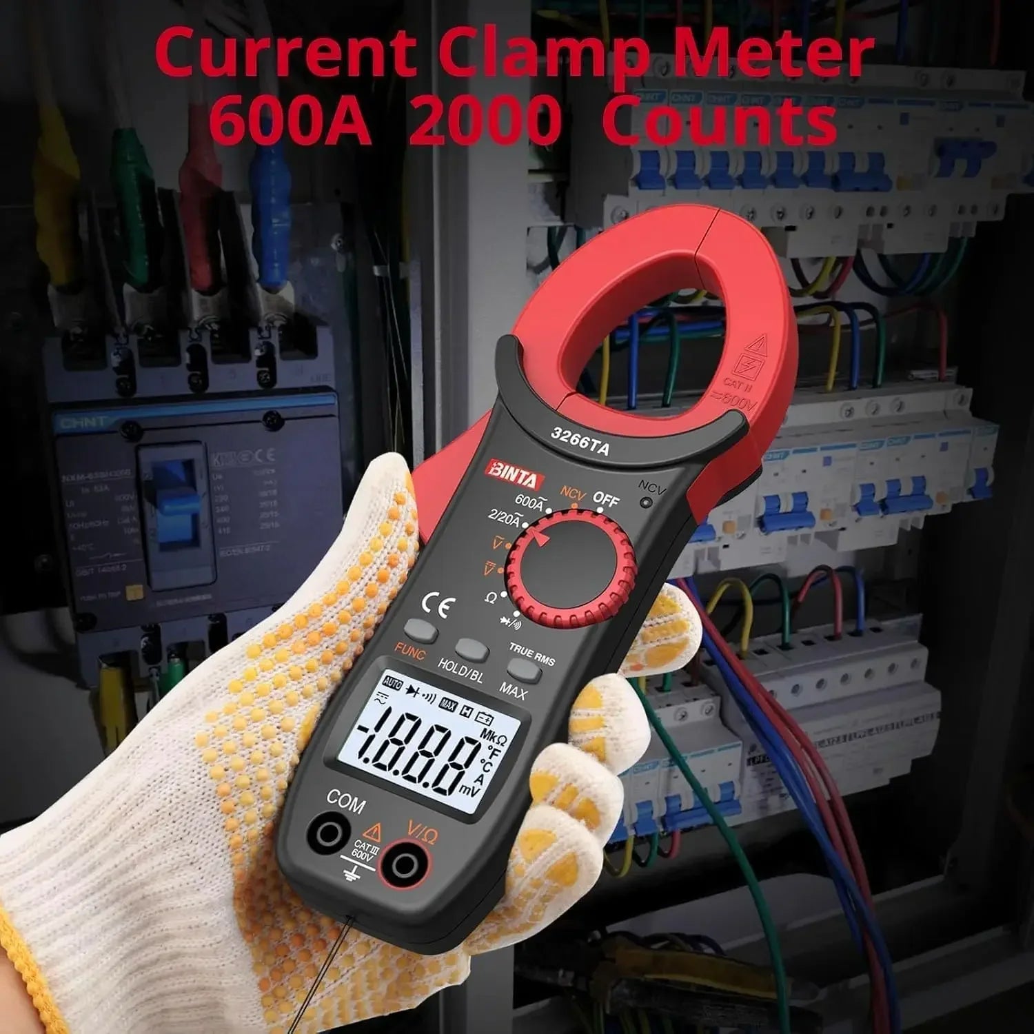 “Binta Digital Clamp Meter – 2000 Counts 600A AC/DC TRMS Auto-Range Multimeter with NCV, Voltage, Ohm & Capacitance Testing”