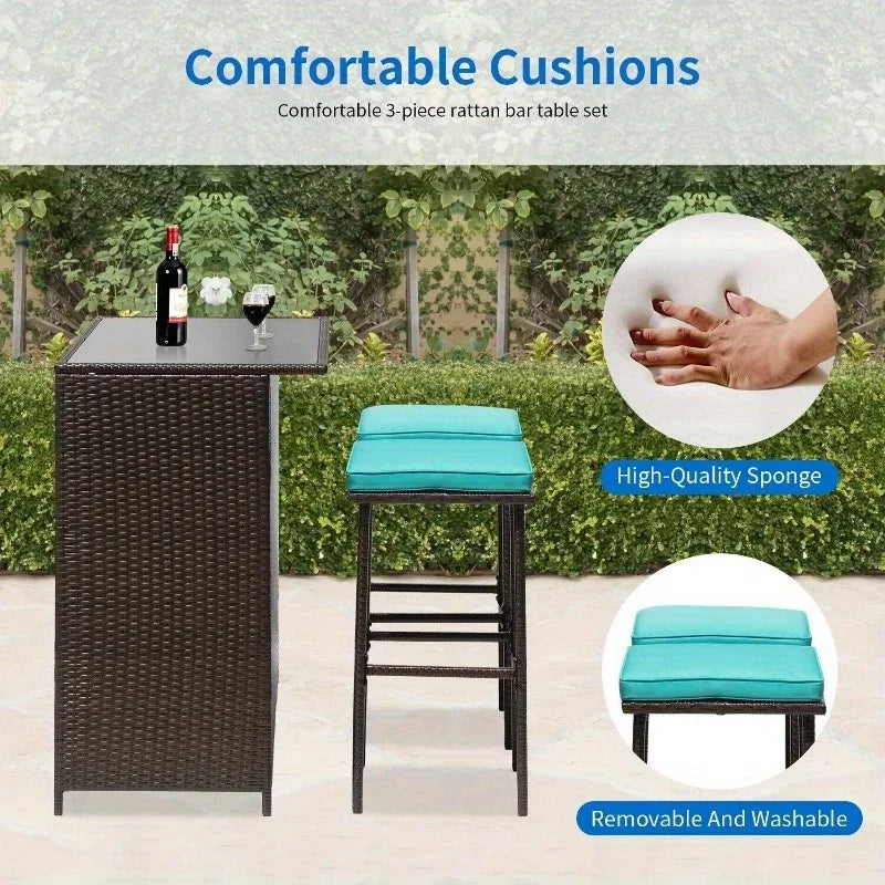 “3-Piece Outdoor Bar Set – Wicker Counter-Height Table with 2 Stools & Solid Frame for Patio, Terrace & Balcony”