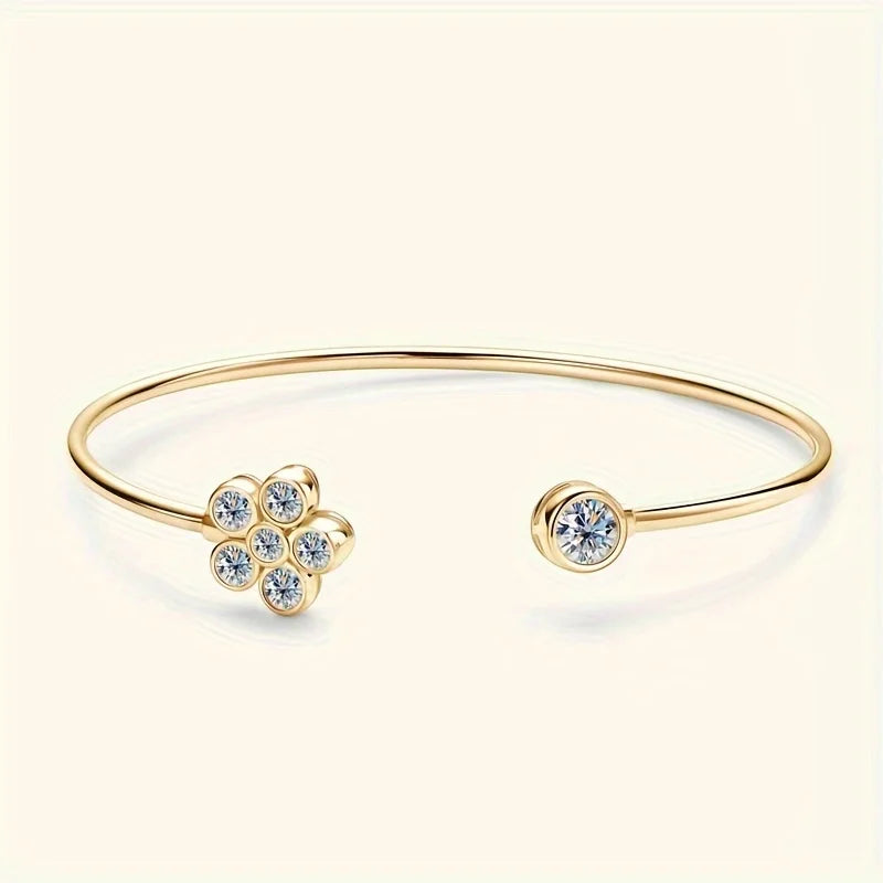 S925 Silver Bracelet with 1.1CT Moissanite – Elegant Small Flower Design for Men & Women 🌸💎