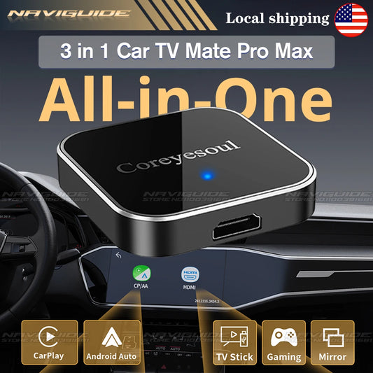 NaviGuide Car TV Mate Pro – 3-in-1 Wireless CarPlay & Android Auto Multimedia HDMI Converter (Supports Fire/Google TV Stick & Game Box, 2K HD)