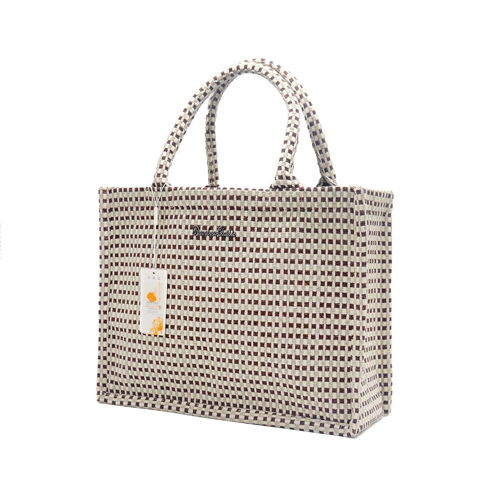 Women’s Woven Plaid Shoulder Bag – Large Capacity Eco-Friendly Satchel Handbag