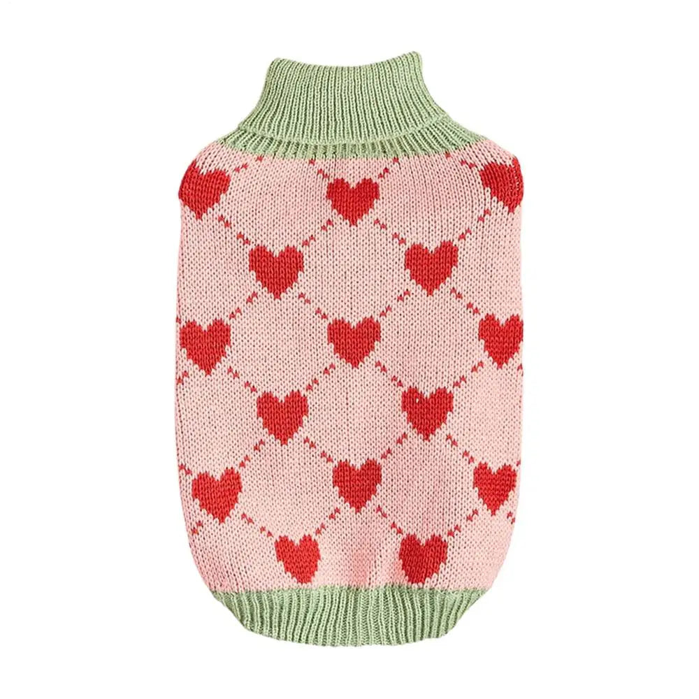 Dog Sweater – Cozy Turtleneck Pullover with Heart Design for Puppies & Cats (Winter Knitwear)