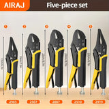 AIRAJ Locking Pliers Set – 5 Piece Quick-Release Curved-Jaw Vise-Grips for Strong Clamping & Metal Bending