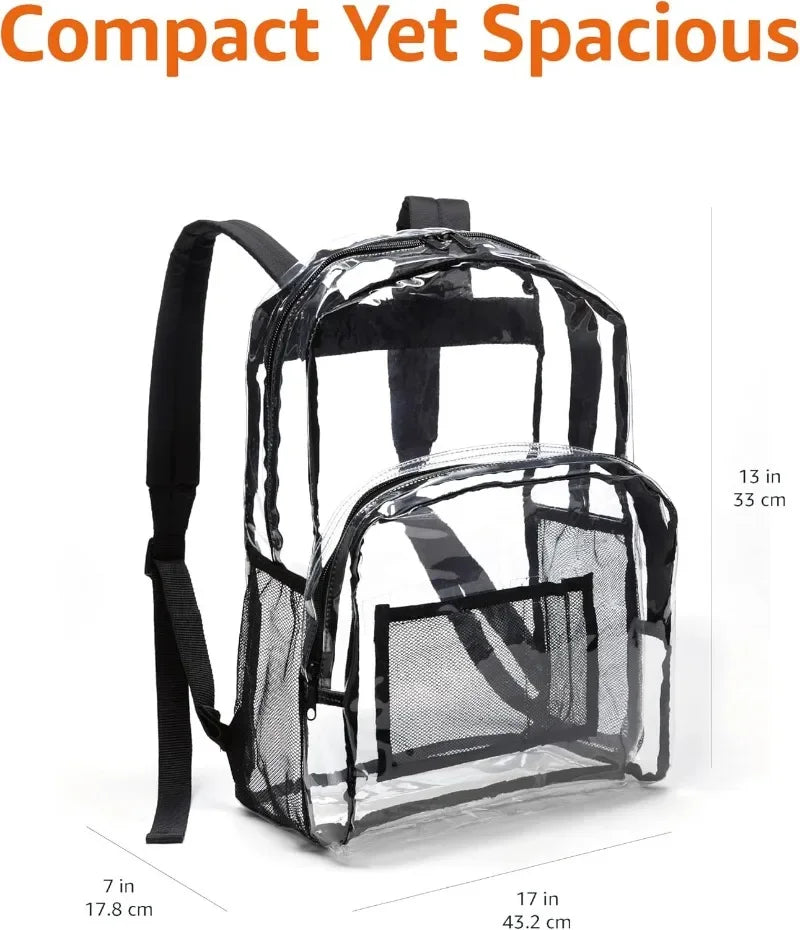 Clear Transparent School Backpack – Water-Resistant PVC Bag with Reinforced Straps | Security-Compliant Student Bookbag
