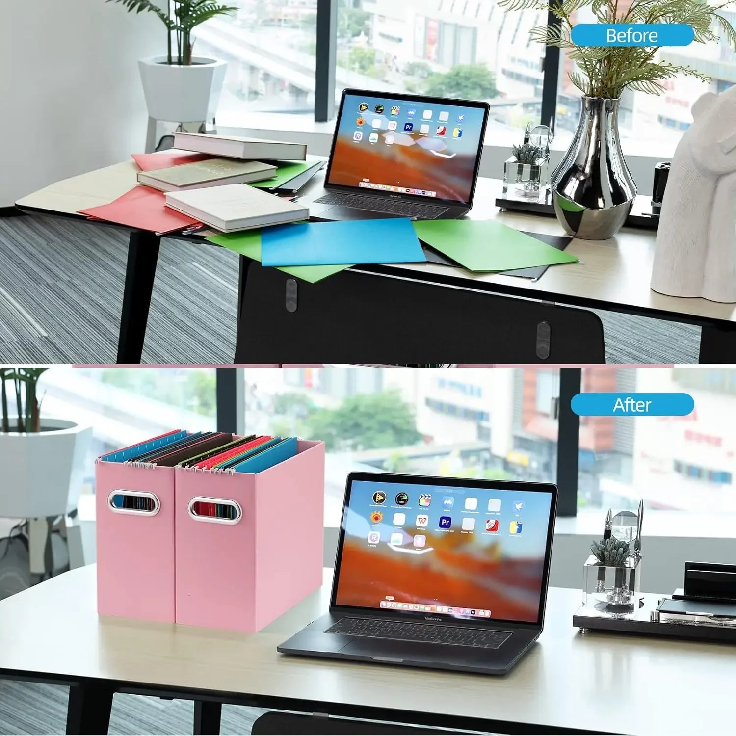 Collapsible File Organizer Box – 2-Pack Portable Storage with Handle for Office & Home (Pink) 📁