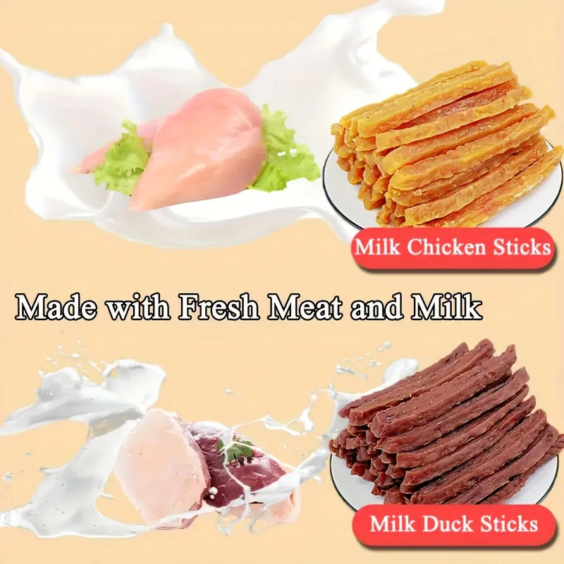 Soft Chew Dog Treats – Dried Milk & Duck Sticks, Healthy High-Protein Snacks for Small, Medium & Large Dogs (100g / 300g Packs)