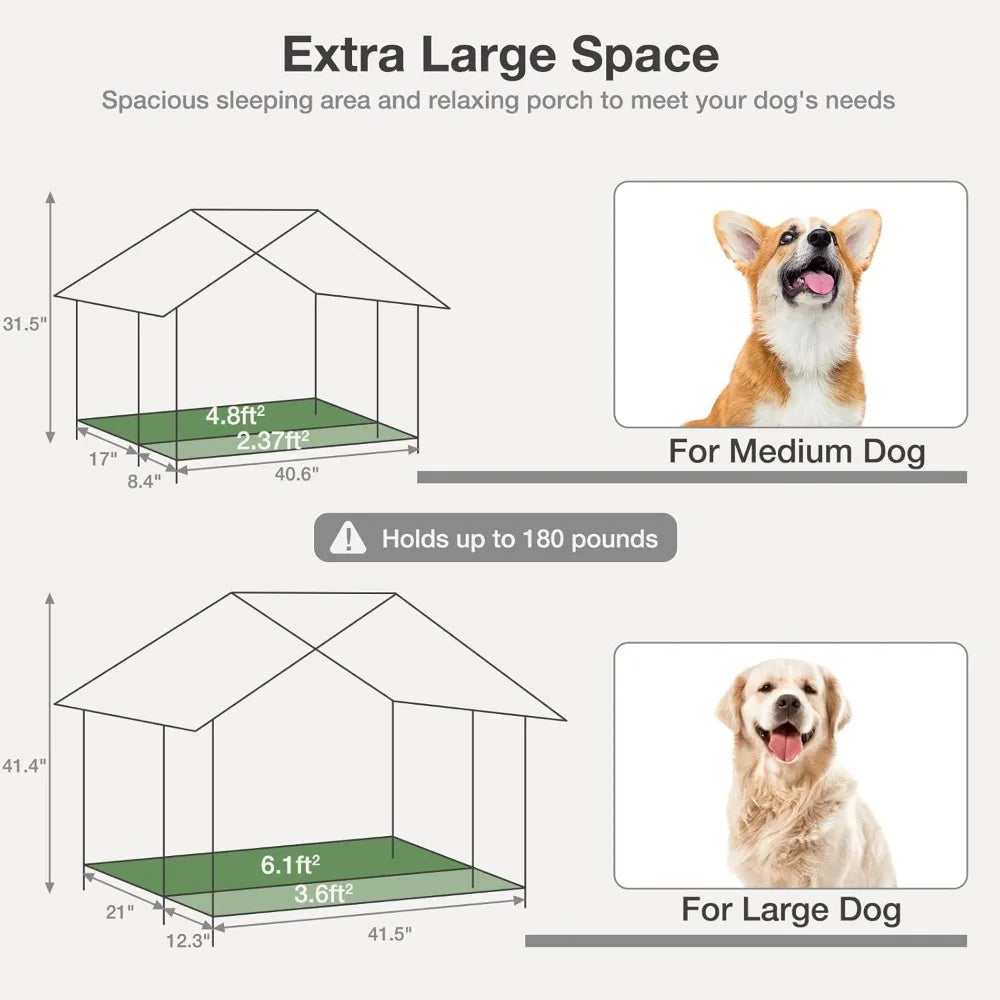 Insulated Outdoor Dog House – Large Weatherproof Fir Wood Shelter with Iron Frame for All Breeds