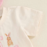 “Toddler Girl Easter Outfit – 3-Piece Bow Bunny Print T-Shirt, Flare Pants & Headband Set”