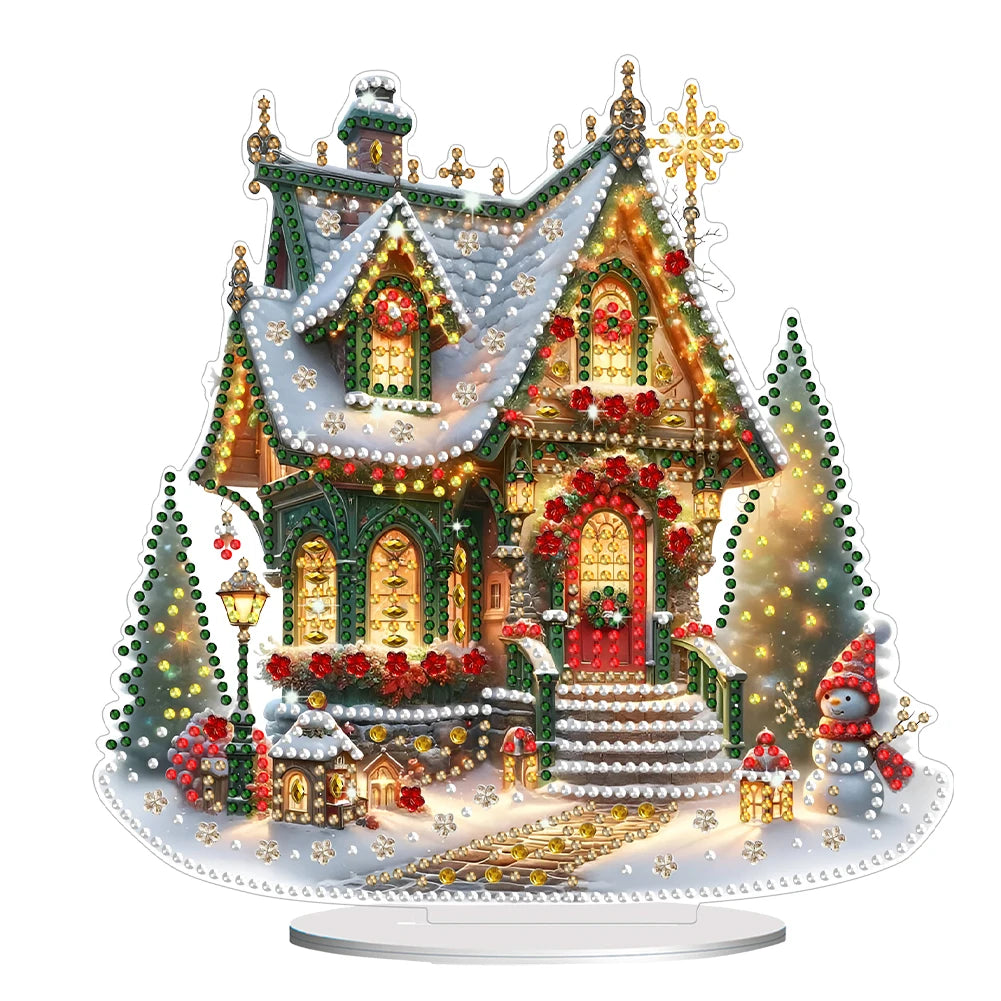 Acrylic Christmas House Diamond Painting Kit – 5D DIY Holiday Tabletop Ornament for Festive Home & Bedroom Décor