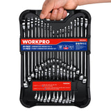 WORKPRO 32-Piece SAE & Metric Combination Wrench Set – Standard + Stubby Wrenches with Organizer Tray