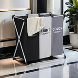 Dual-Compartment Fabric Laundry Basket – Colour-Coded Dark & White Sorting Hamper