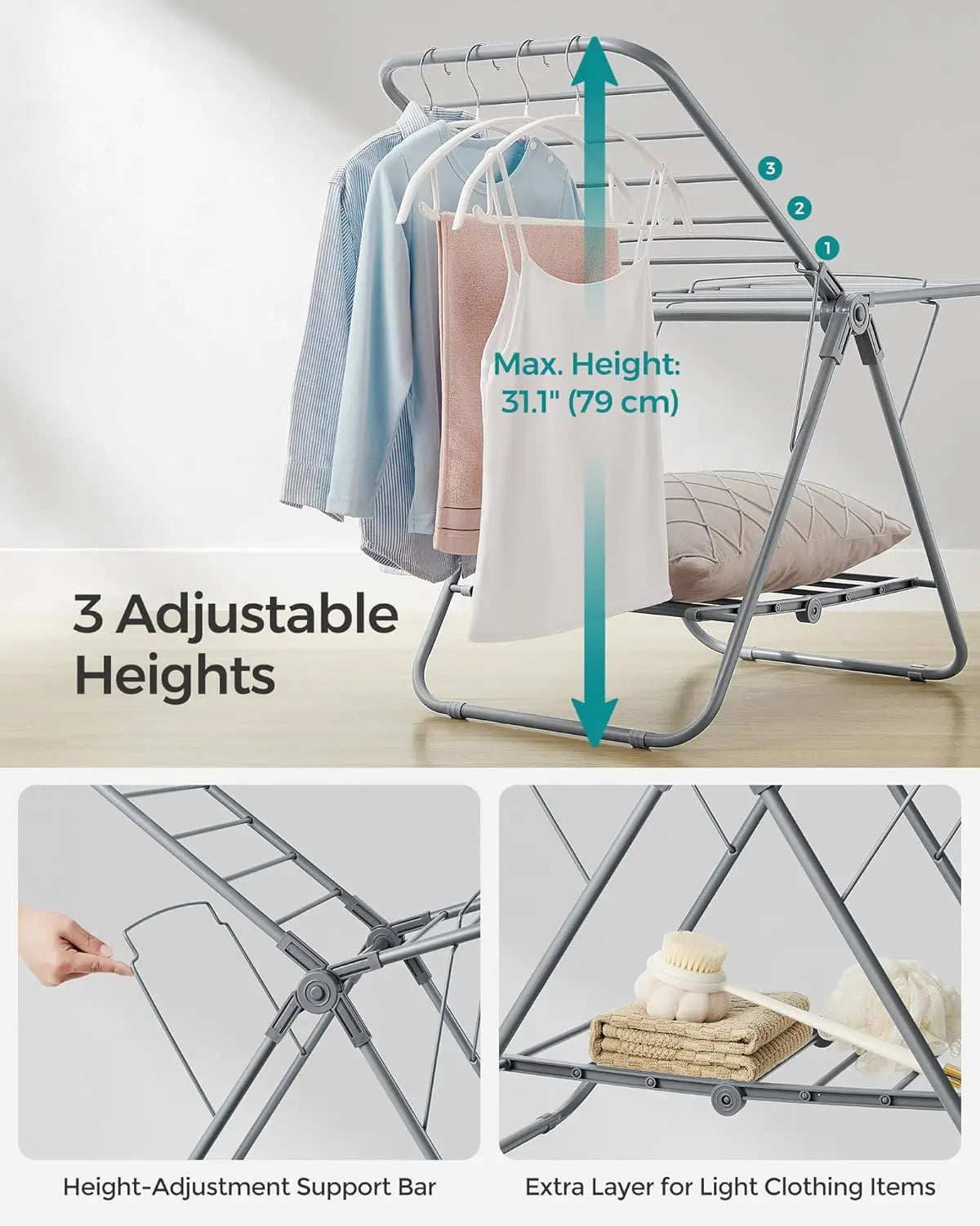 Foldable 2-Level Laundry Drying Rack – Space-Saving Clothes & Towel Drying Stand for Small Spaces